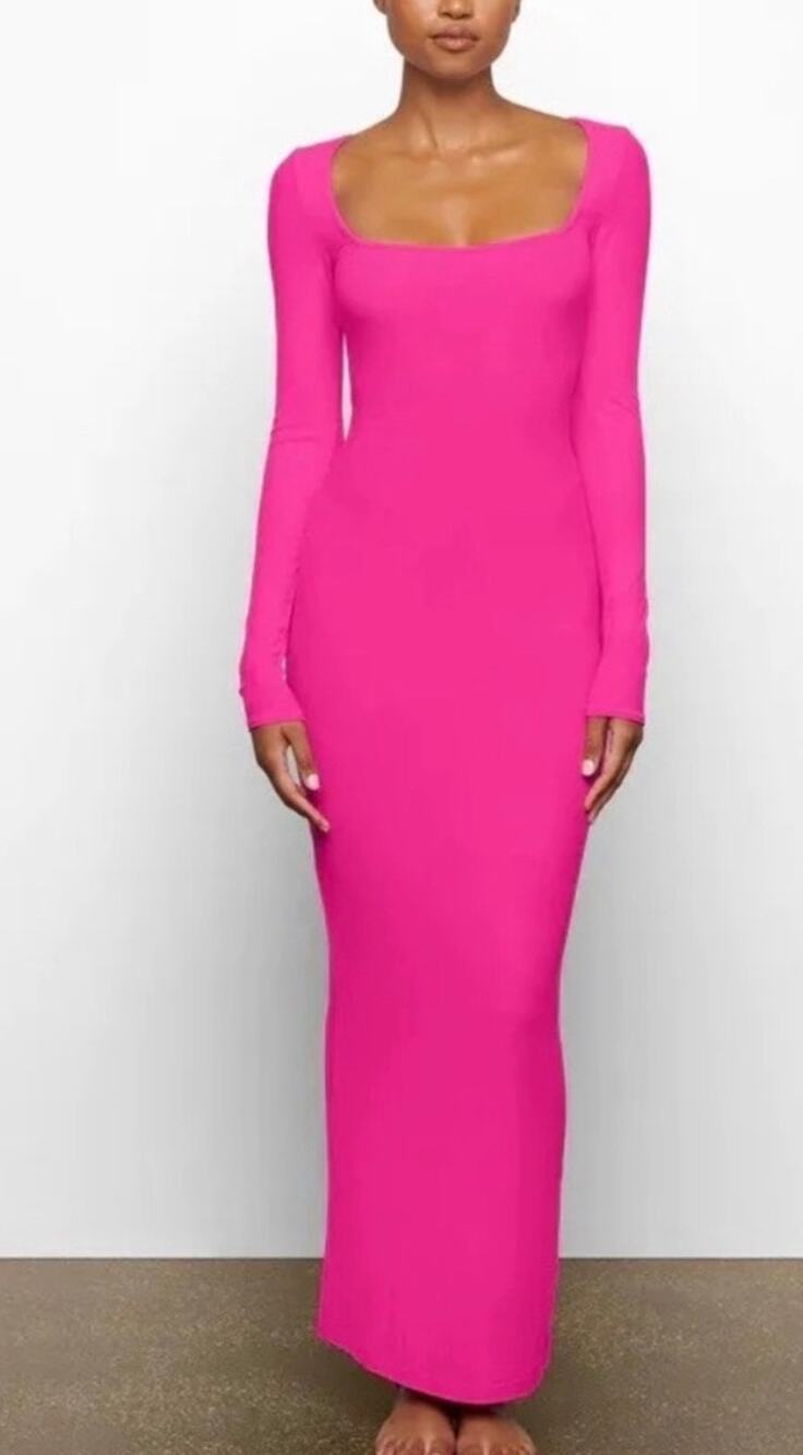 SKIMS Soft Lounge Long Sleeve Slip Dress Hot Pink Size Large
